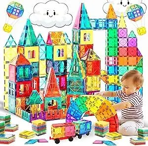 Magnetic Building Tiles 100 PCS with 2 Cars | STEM Educational Magnet Blocks for Kids Ages 3+ | Durable 3D Construction Toy Gift
