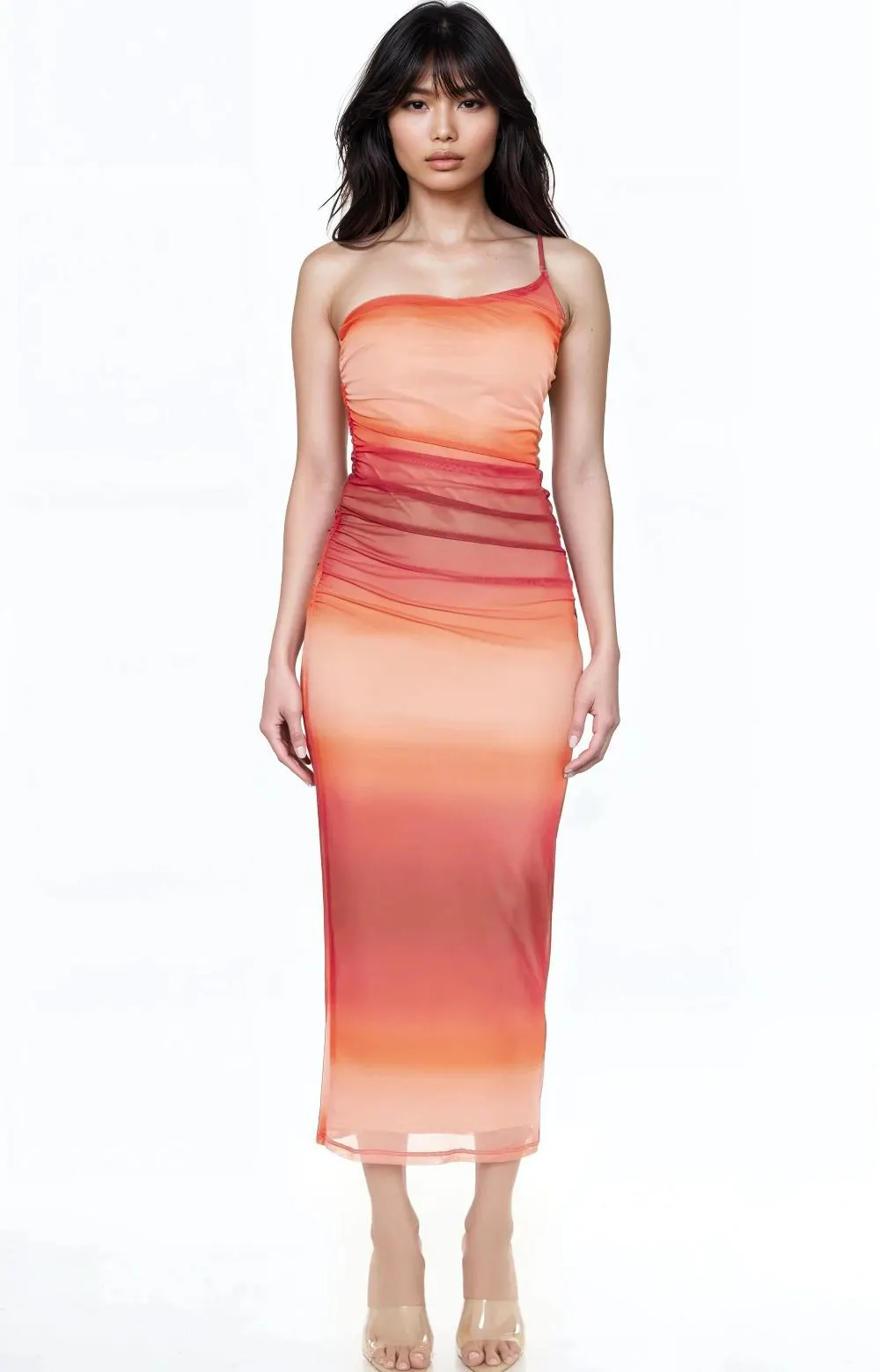 Gradient One-Shoulder Midi Dress