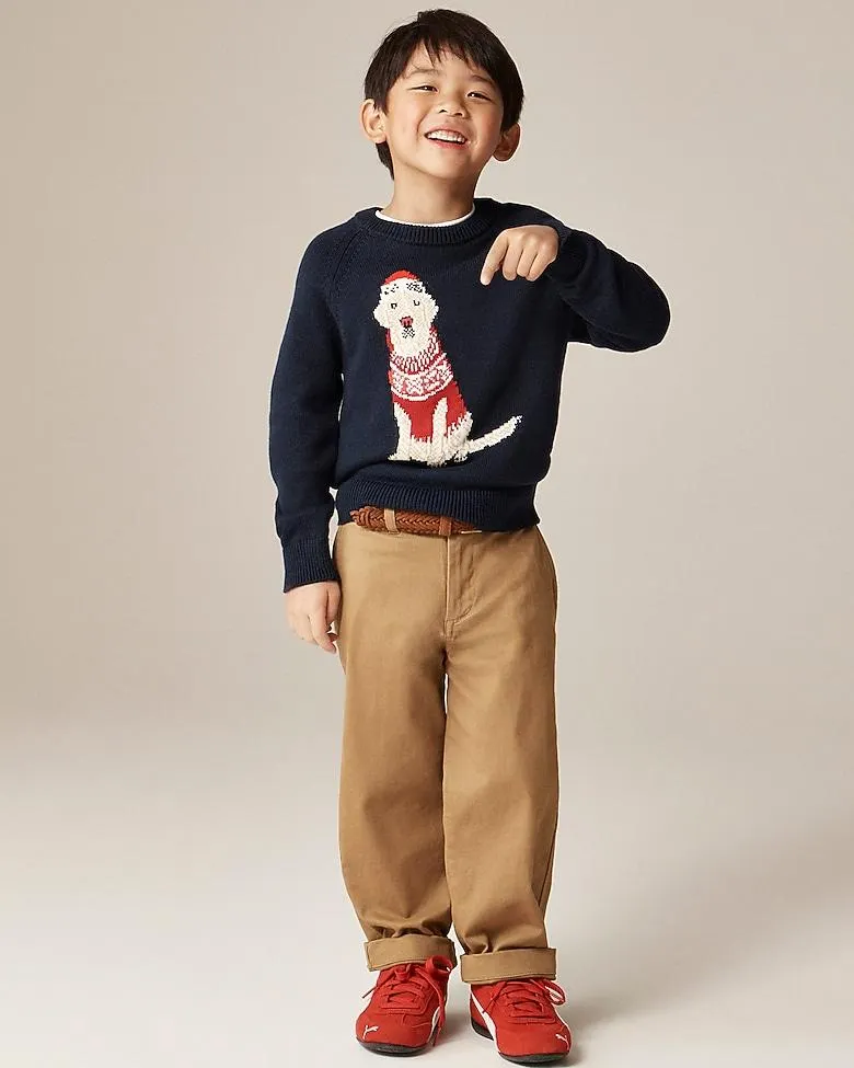 Kids' holiday dog intarsia sweater in cotton