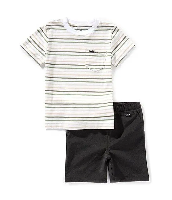 Little Boys Short Sleeve Stripe T-Shirt & Twill Shorts Set