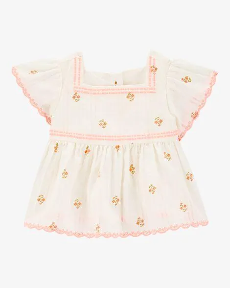 Baby Flutter Sleeve Seersucker Top - Cream