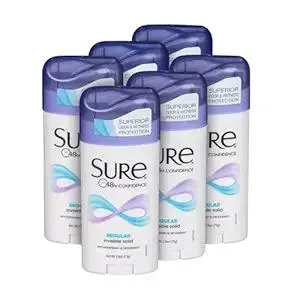 SURE, Antiperspirant Deodorant, Solid, Regular, 2.6 oz., (6 Pack)