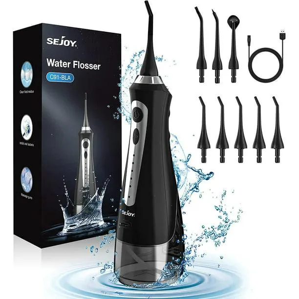 Sejoy Cordless Water Flosser, Dental Oral Irrigator, 5 Modes, 8 Jet Tips, 230ML Portable Rechargeable Waterproof Teeth Cleaner for Home and Travel
