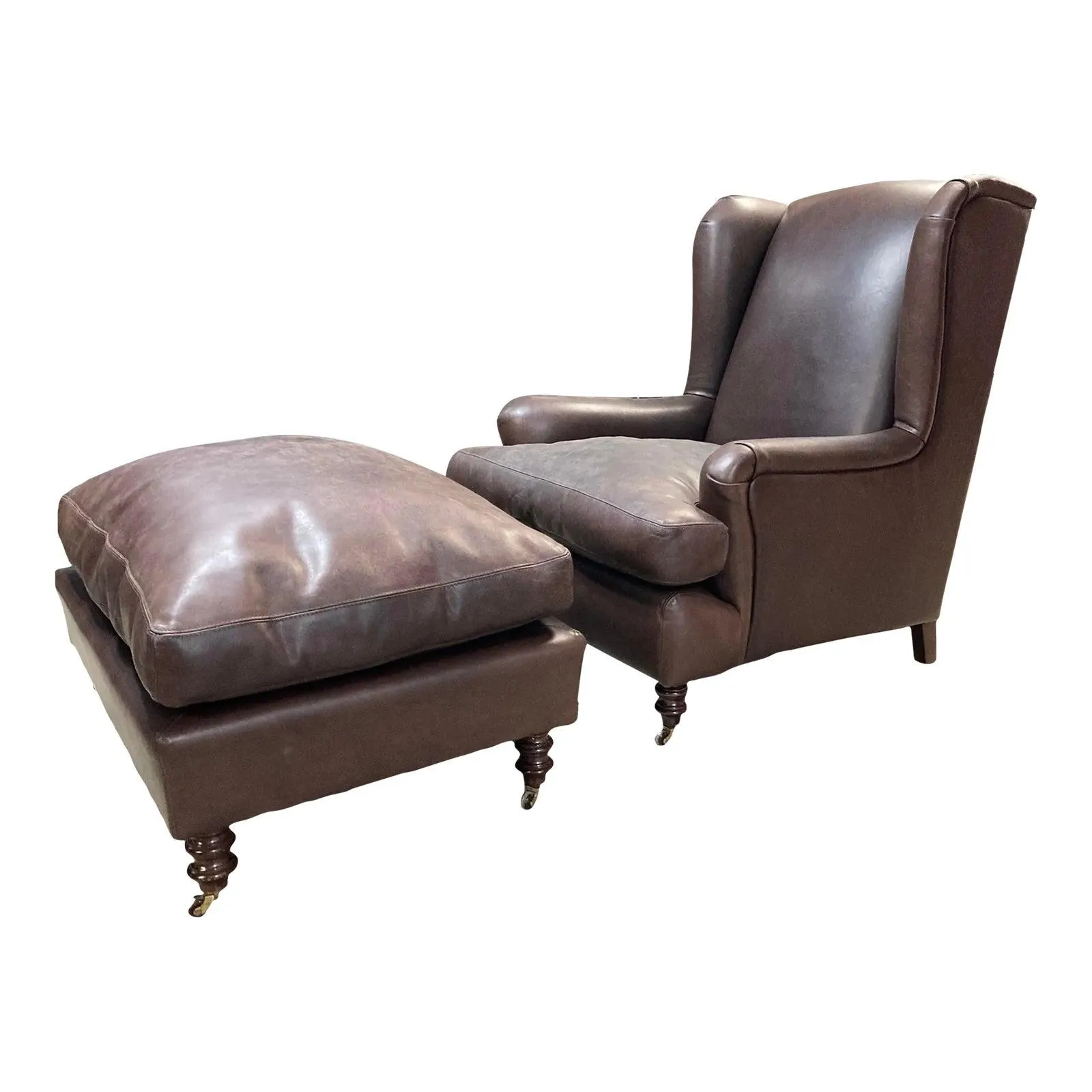 George Smith Style Bespoke English Library Chair & Ottoman Set From South Africa