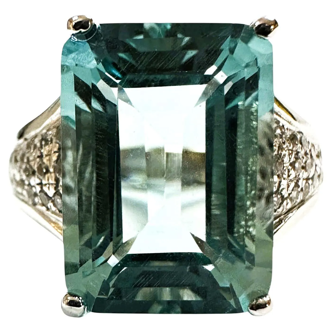 New 7.9 Carat Aquamarine & Diamond Cut Sapphire Sterling Silver Ring