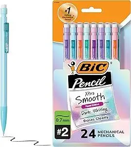BIC Xtra-Smooth Pastel Mechanical Pencils with Erasers, Medium Point (0.7mm), 24-Count Pack, Bulk Mechanical Pencils for School or Office Supplies
