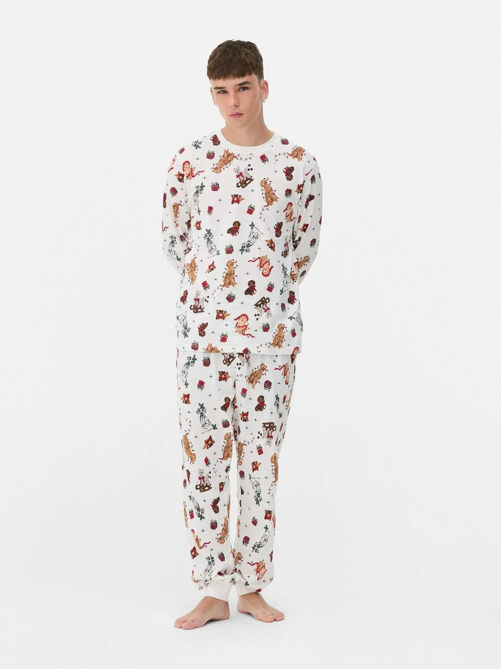 Men's Pure Cotton Dog Print Family Christmas Pajamas