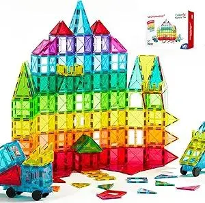 Magnetic Tiles, 96PCS Magnetic Block Toddler Toys with 2 Cars, 3D Clear Magnet Building Tiles Set, STEM Educational Toys for Kids 3-9 Years