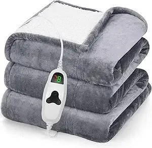 greenoak Heated Blanket Electric Throw, Soft Fleece Heating Blanket with 10 Heat Levels, 8 Hours Auto-Off, Christmas Gifts for Grandma/Seniors/Mom, Misty Grey, 50"X60"
