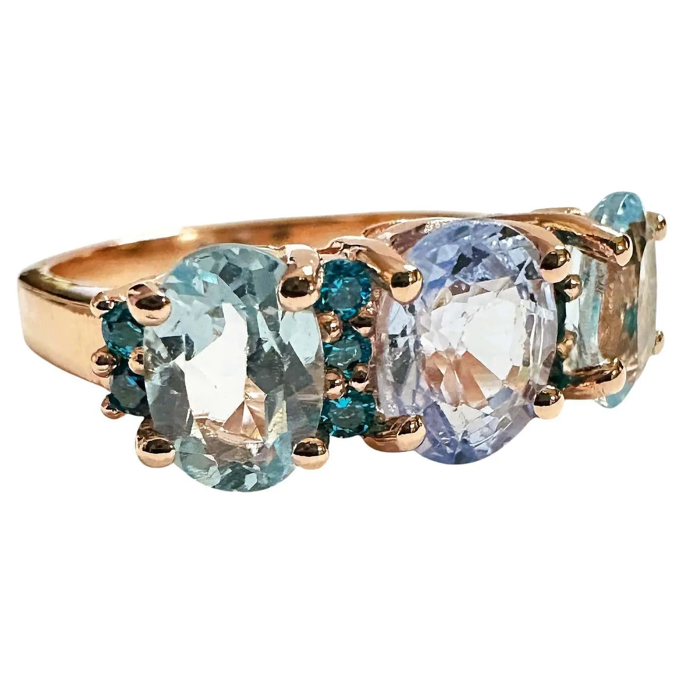 New 3.70 Carat Aqua Sapphire & Diamond Cut Pariaba R Gold PL Sterling Ring