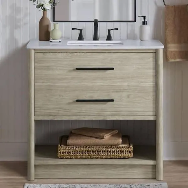 Camley 36 in. Single Sink Sandstorm Bath Vanity with White Engineered Stone Top (Assembled)