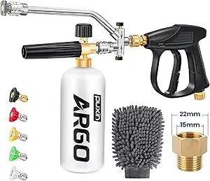 Foam Cannon for Pressure Washer, Stubby Gun with Dual Connector (M22-15mm Adapter + Wash Mitt), 5 Nozzles Car Wash Foam Blaster, 1/4" Quick Connect for Auto/Home