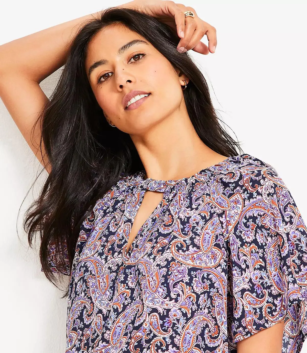 Paisley Cutout Mixed Media Blouse