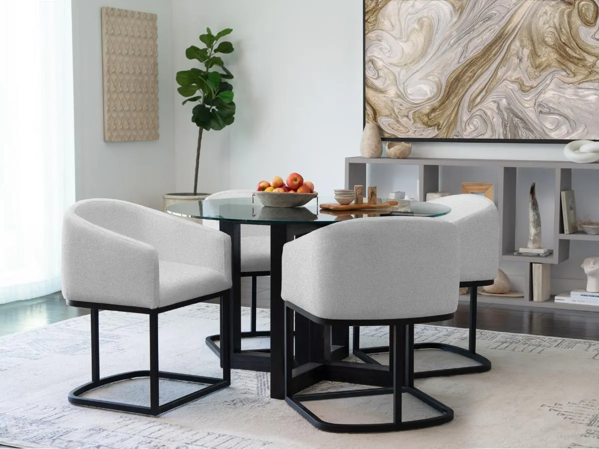 Atlas 5-pc Contemporary Dining Collection with Metal Base Chairs - Gray