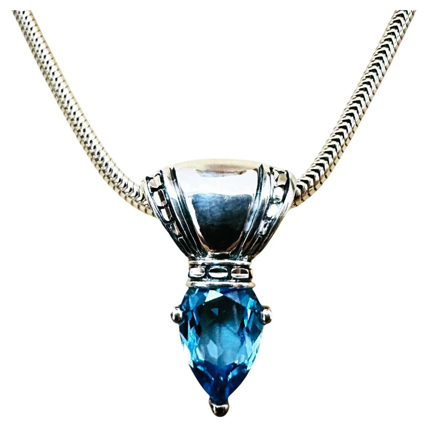 Sterling Silver 3.7 Carat Natural Swiss Blue Topaz Kabana Pendant Necklace