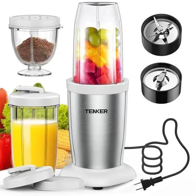 TENKER Personal Smoothie Blenders Juice Shakes 900W Juicer Maker Countertop Blender White