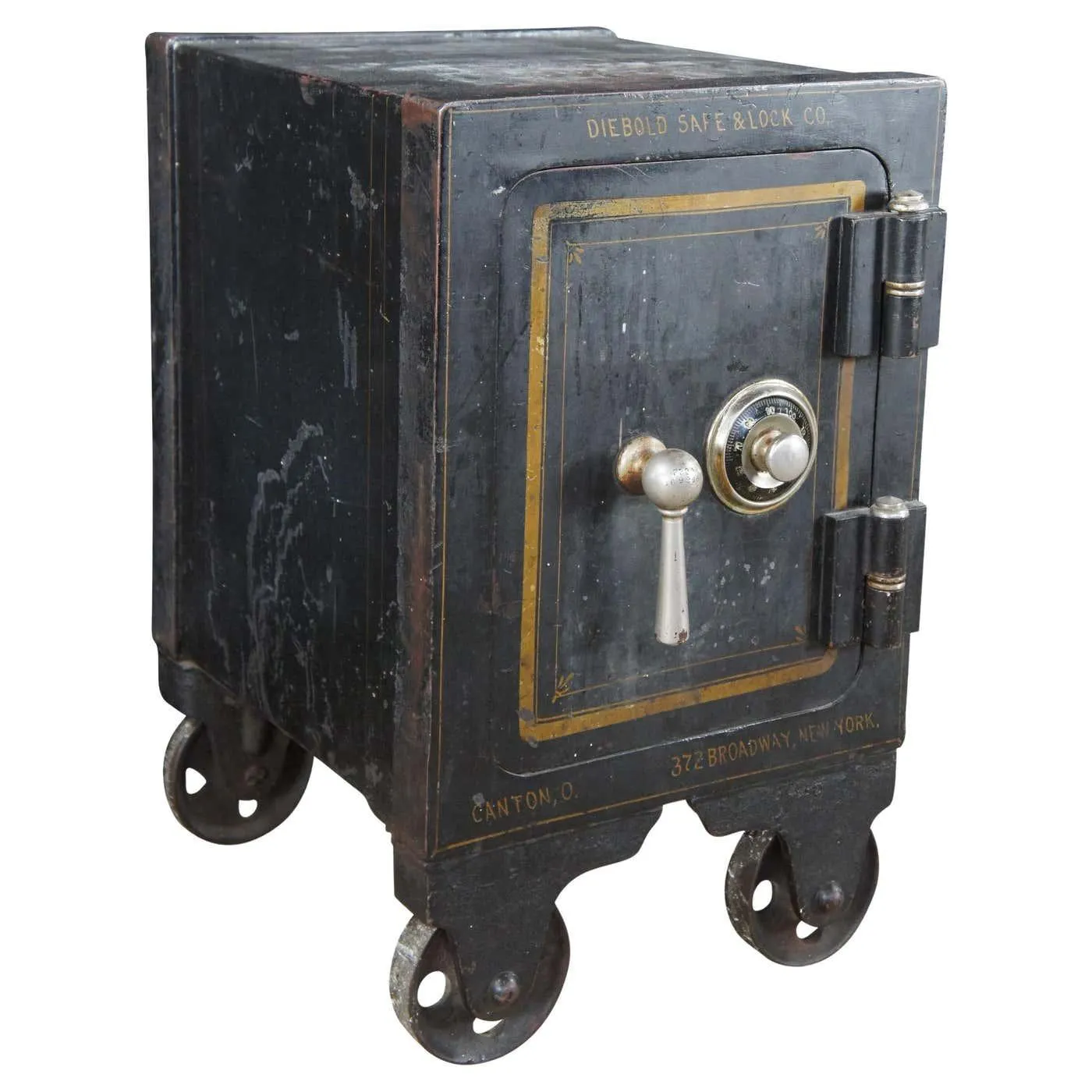 Antique Diebold Safe & Lock Company Small Cast Iron Floor Safe Working Ohio 24"