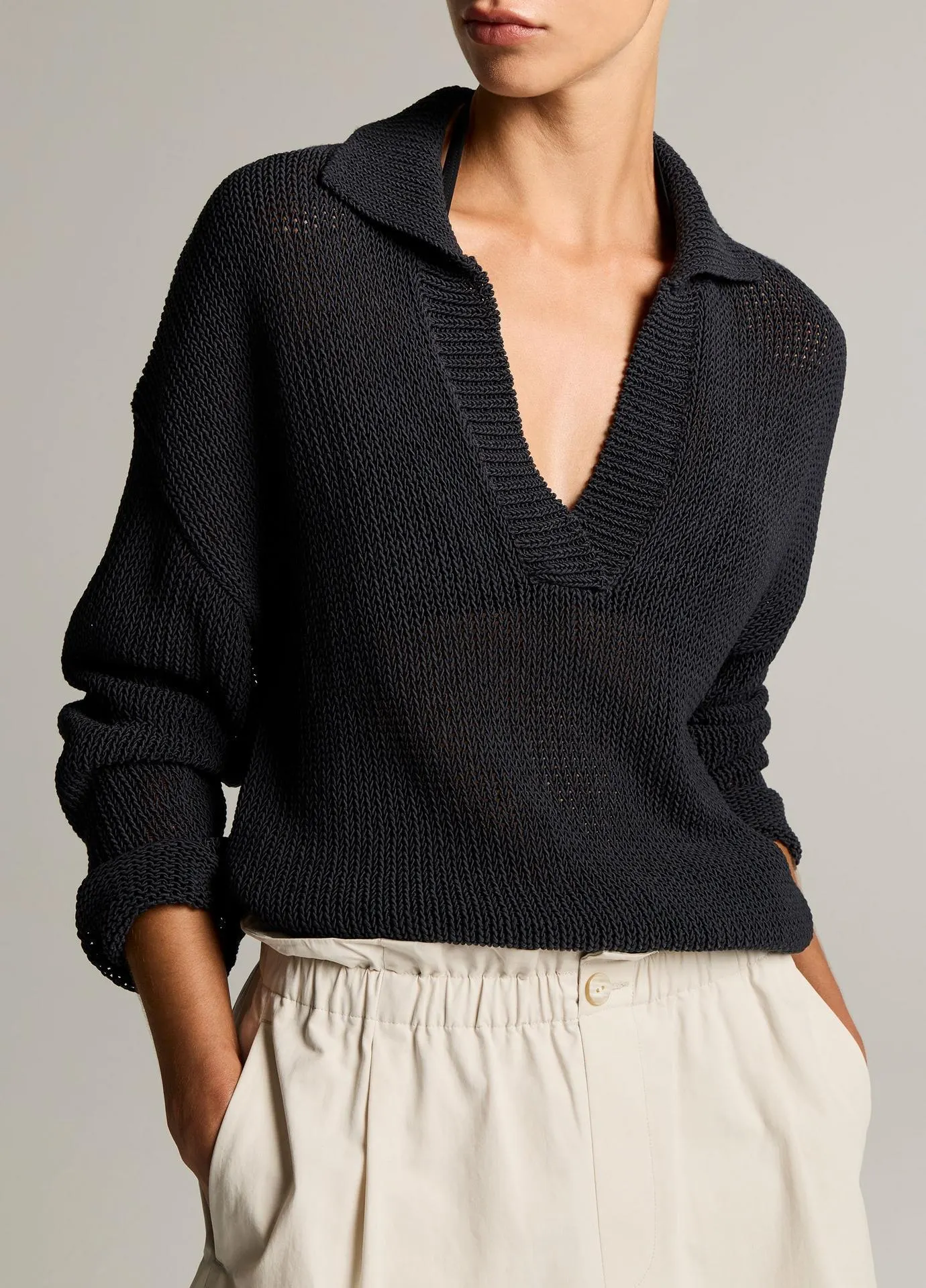 Italian Coated Cotton-Blend Polo Sweater