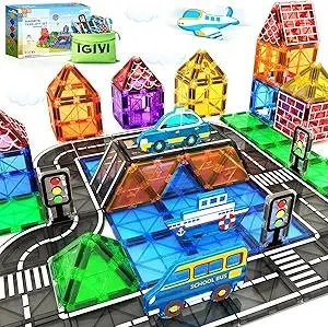 Magnetic Tiles Road Set, Magnetic Building Blocks for Toddlers, STEM Construction Toys for Kids Ages 3+, Gifts Toys for Boys & Girls - 38 PCS