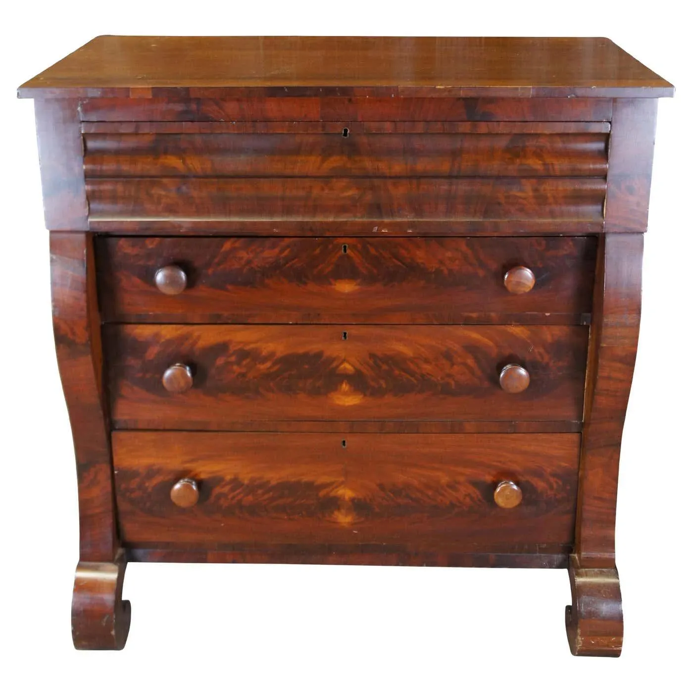 Antique American Empire Flame Mahogany Tallboy Dresser Chest of Drawers