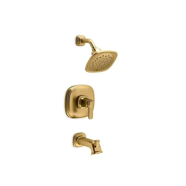 Numista Single-Handle 3-Spray Wall-Mount Tub and Shower Faucet in Vibrant Brushed Moderne Brass (Valve Included)
