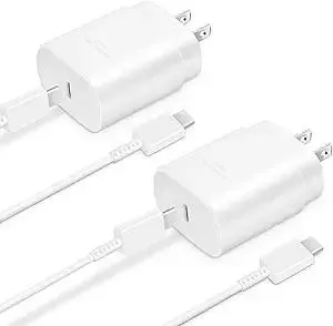 Type C Charger, 2-Pack 25W Type C Fast Charging Block with 6ft USB C Charger Cable Compatible with Galaxy S23 Ultra/S23+/S22/S21/S20/Phone 16/16 Plus/16 Pro Max/15/15 Pro Max/15 Plus-White
