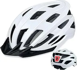 Bike Helmet for Adult Men Women with Multi-Mode Rear LED Light, with Suggested Fit 56-62cm, Lightweight with Adjustable Dial, Side and Chin Strap, Carbon Black Shiny Surface