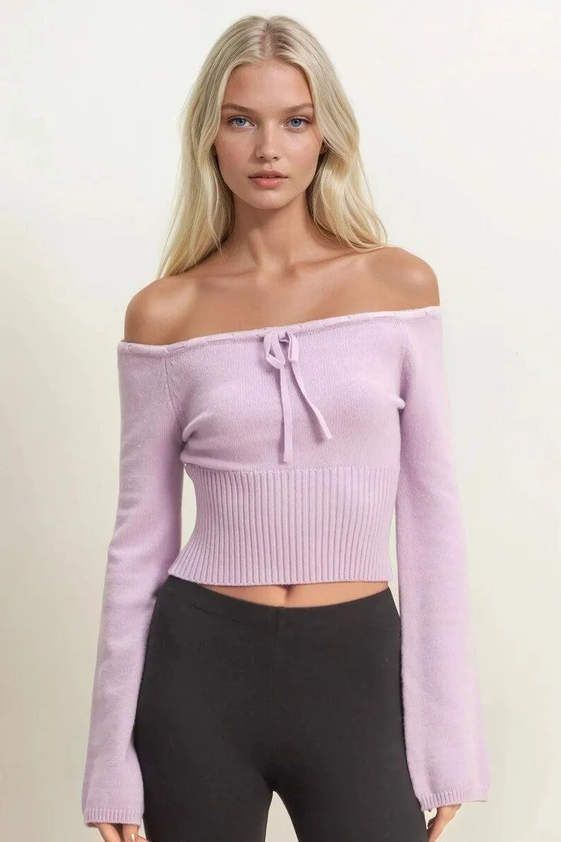 Off-The-Shoulder Tie-Front Sweater Top