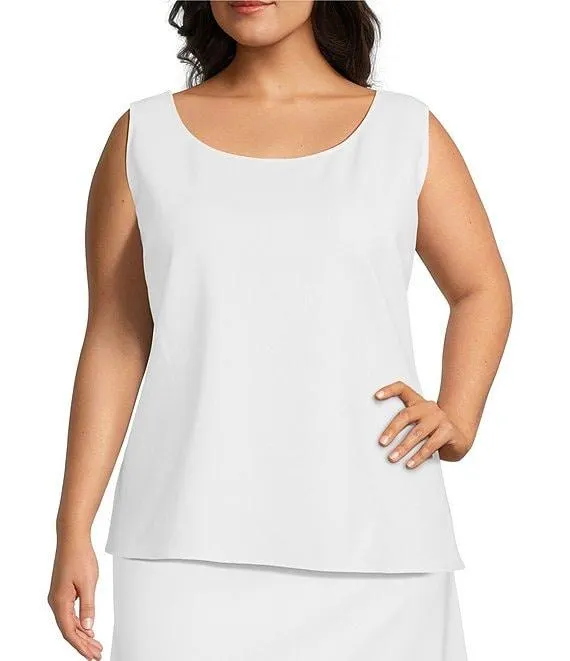 Plus Size Stretch Deco Crepe Scoop Neck Sleeveless Top