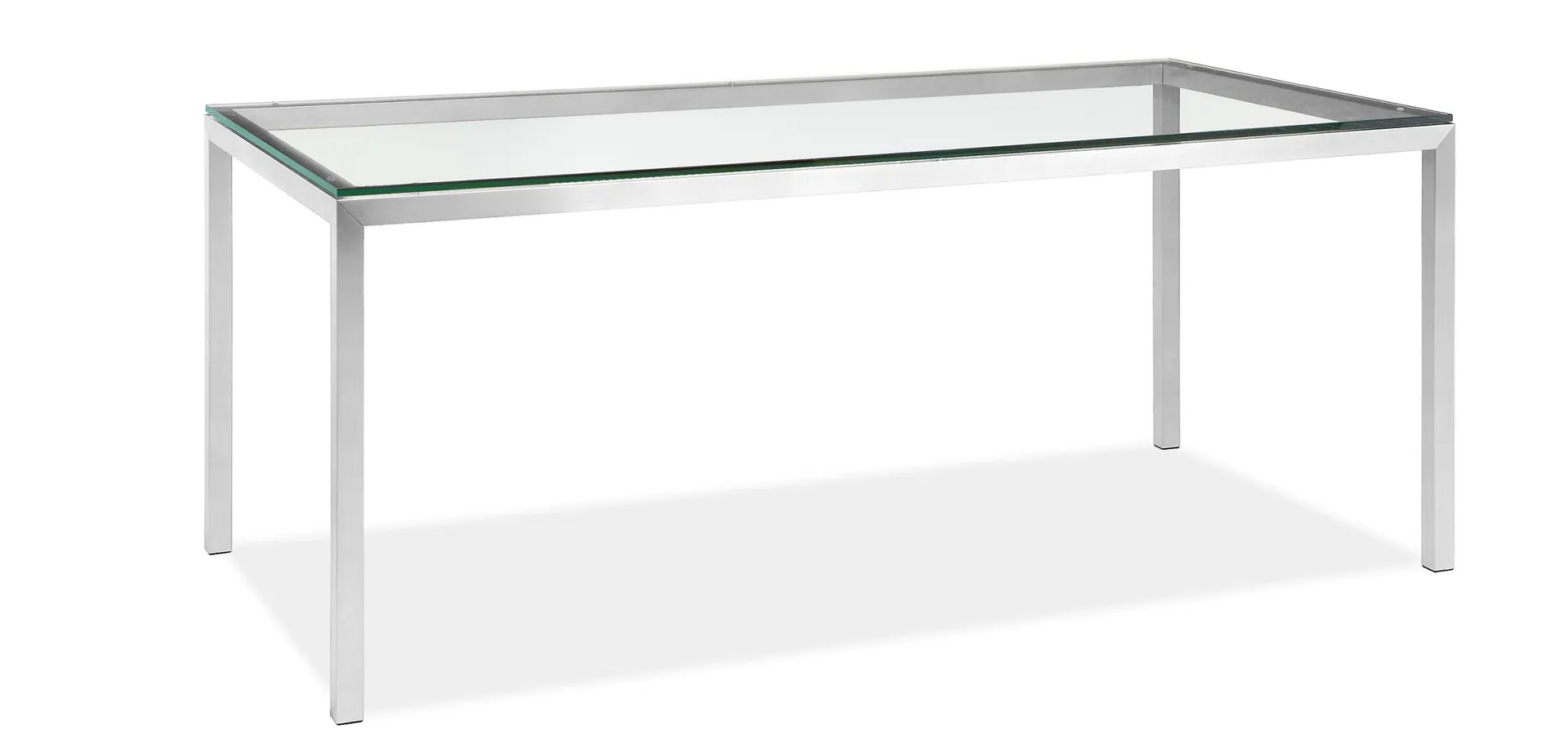 Parsons 84w 40d 29h Table w/ 1.5" Natural Steel Legs & Clear Glass Top
