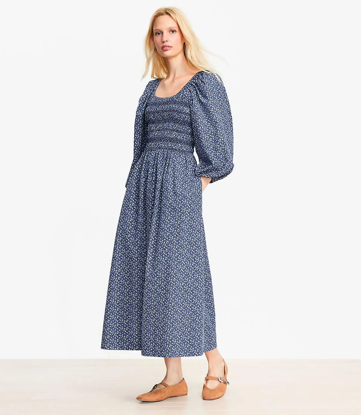 Garden Clip Smocked Midi Dress