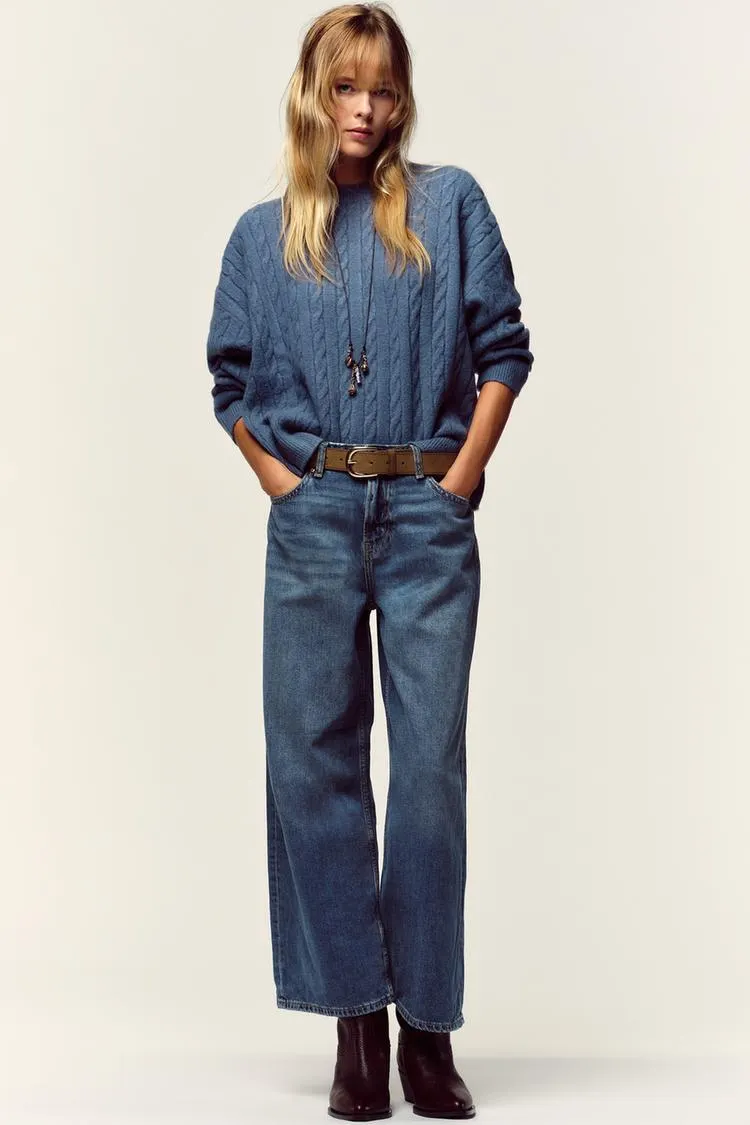 Z.08 WIDE LEG CROPPED HIGH WAIST BELTED JEANS