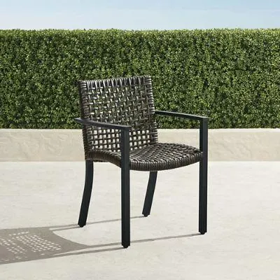 Isola Dining Arm Chair in Black Aluminum & Black Walnut Wicker