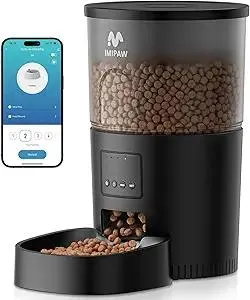 Automatic Cat Feeder, 5G WiFi Cat Food Dispenser with APP Remote Control, Pet Dry Food Smart Feeder, Programmable Timed Feeding, Dual Power Supply, 1-10 Meals Per Day