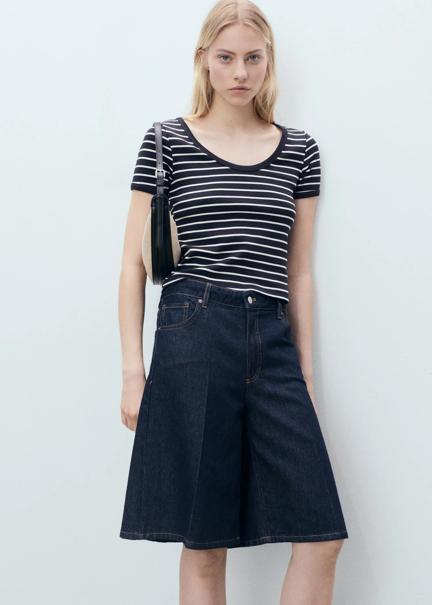 Striped cotton T-shirt with low neckline