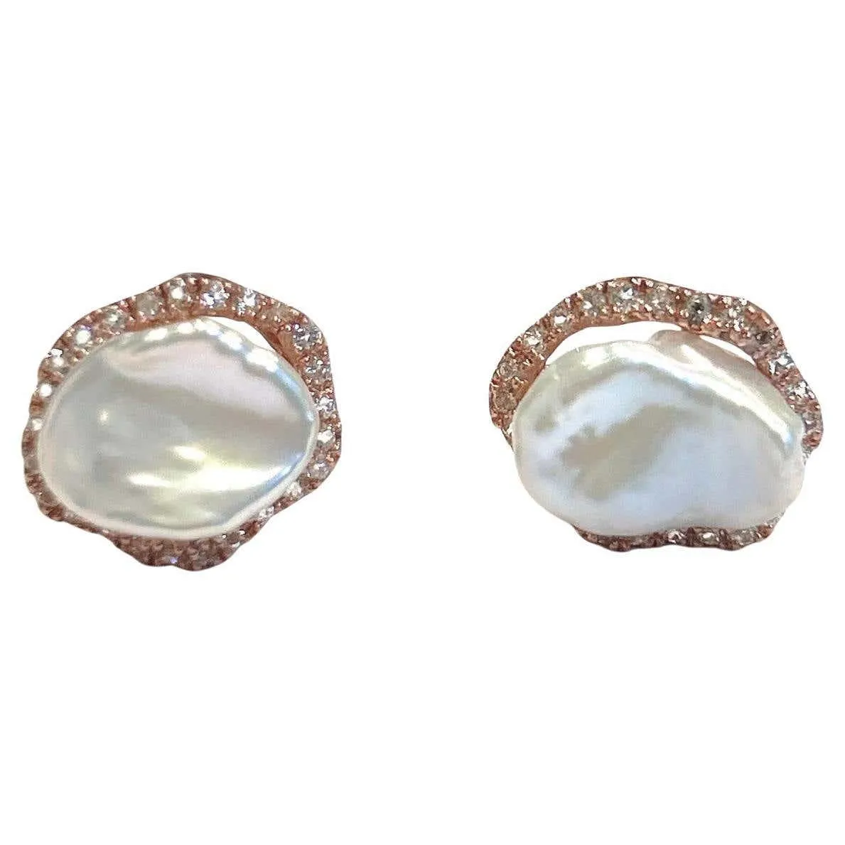 Bochic “Capri” Rose Cut White Topaz & Pearl Earrings Set In 18K Gold & Silver