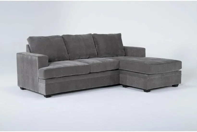 Bonaterra Charcoal Grey Fabric 97" Sofa with Reversible Chaise | Track Arms | Loose Reversible Back