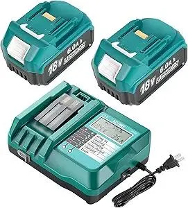 BL1860 18V 6.0Ah Battery and Charger for Makita,New Version DC18RC Charger with LCD Display Cooling Fan Compatible with Makita LXT Li-ion Battery BL1850 BL1840 BL1830 BL1820 BL1815