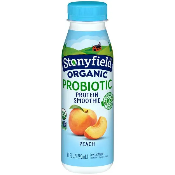 Stonyfield Organic Probiotic Lowfat Yogurt Protein Smoothie Peach