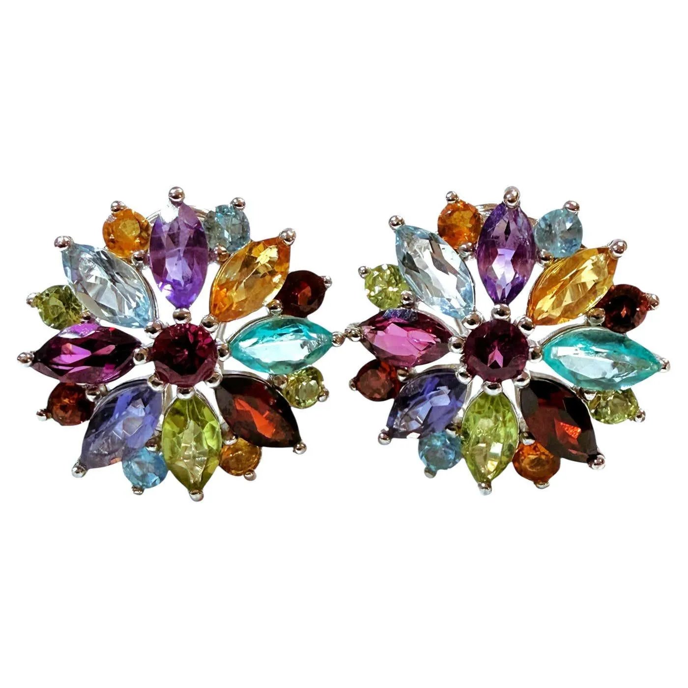 New 6 Carat Marquise Multi-Gemstone Omega 14k Gold PL Sterling Earrings