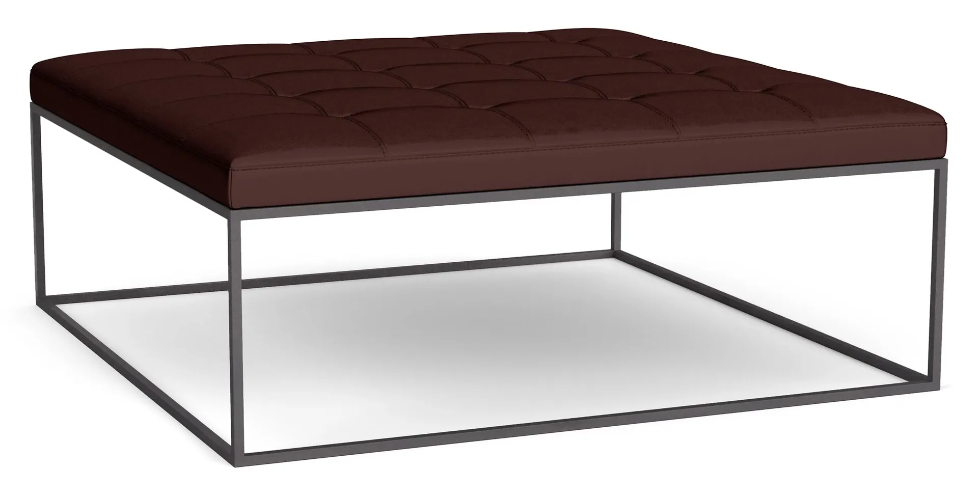 Tyne 40w 40d 17h Square Bench in Lecco Bourbon Leather w/Natural Steel Legs