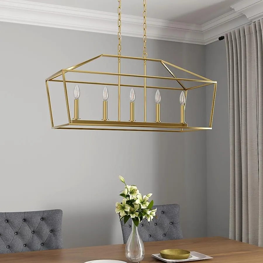 allen + roth Lane 5 -Light Gold Transitional Linear Medium Indoor/Outdoor Hanging Kitchen island light