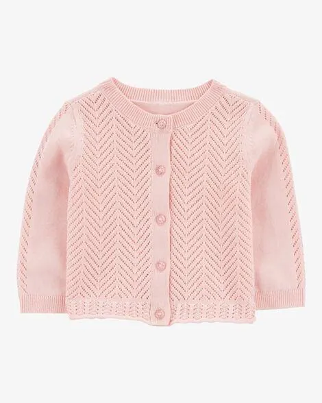 Baby Girl Pointelle Button-Front Sweater Knit Cardigan - Pink