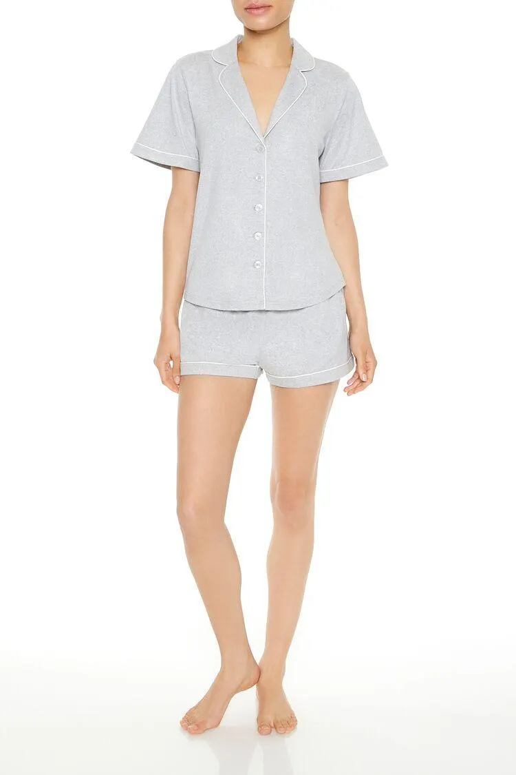 Piped-Trim Pajama Shorts