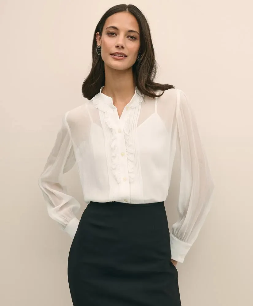 Sheer Pleated Ruffle Detail Blouse