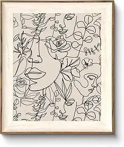 ASTRDECOR Abstract Framed Wall Art, Minimalist Boho Art Prints Women Portrait Line Art Wall Decor, Mid Century Wall Prints, Boho Wall Art Canvas, Neutral Black Beige Bedroom Decor - 10''x12''