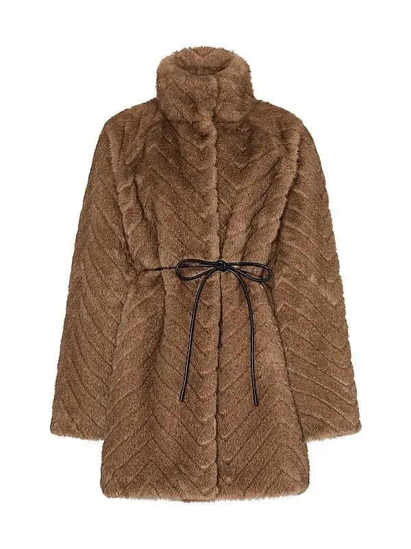 Dayna Chevron Faux-Fur Coat