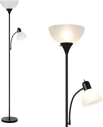 Floor Lamp with Reading Light, 72" Tall Lamp for 2 Head, Standing Lamps for Living Room, Bedroom, Corner, Office. No Bulbs