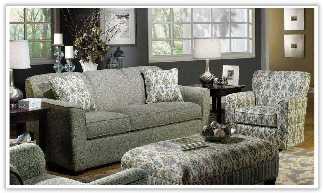 Craftmaster Stacey Gray Fabric Loveseat in Wooden Finish with 2 Pillows