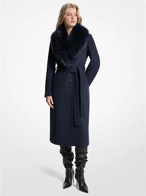 Faux Fur Trim Wool Blend Coat